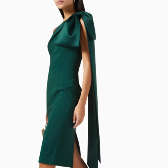 Lavish Alice Gemma Dress One Shoulder Bow Detail Midi Dress in Emerald Green - Picture 3 of 7